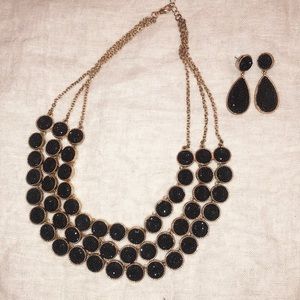 Aldo black and gold triple strand necklace set